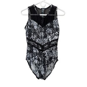 Aqua Green‎ Black White One Piece Swimsuit Size Medium